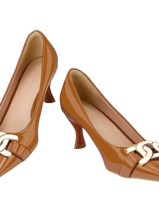 Shoes - Women's Closed Square Toe Pumps Low Kitten Heel Fashion Metal  Fashion Metal